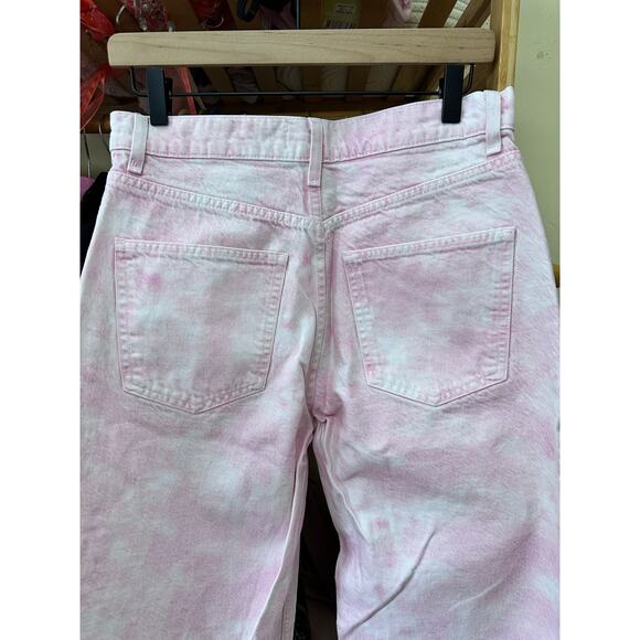 Zara Pink Tie dye Denim Pants Size 6 Bloggers Favorite High Waisted - Picture 7 of 8